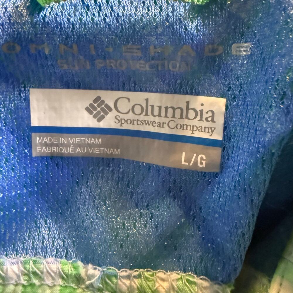 Columbia PFG Long Sleeve Vented Fishing Shirt, Gingham Green Blue, Women's Large - Picture 6 of 8